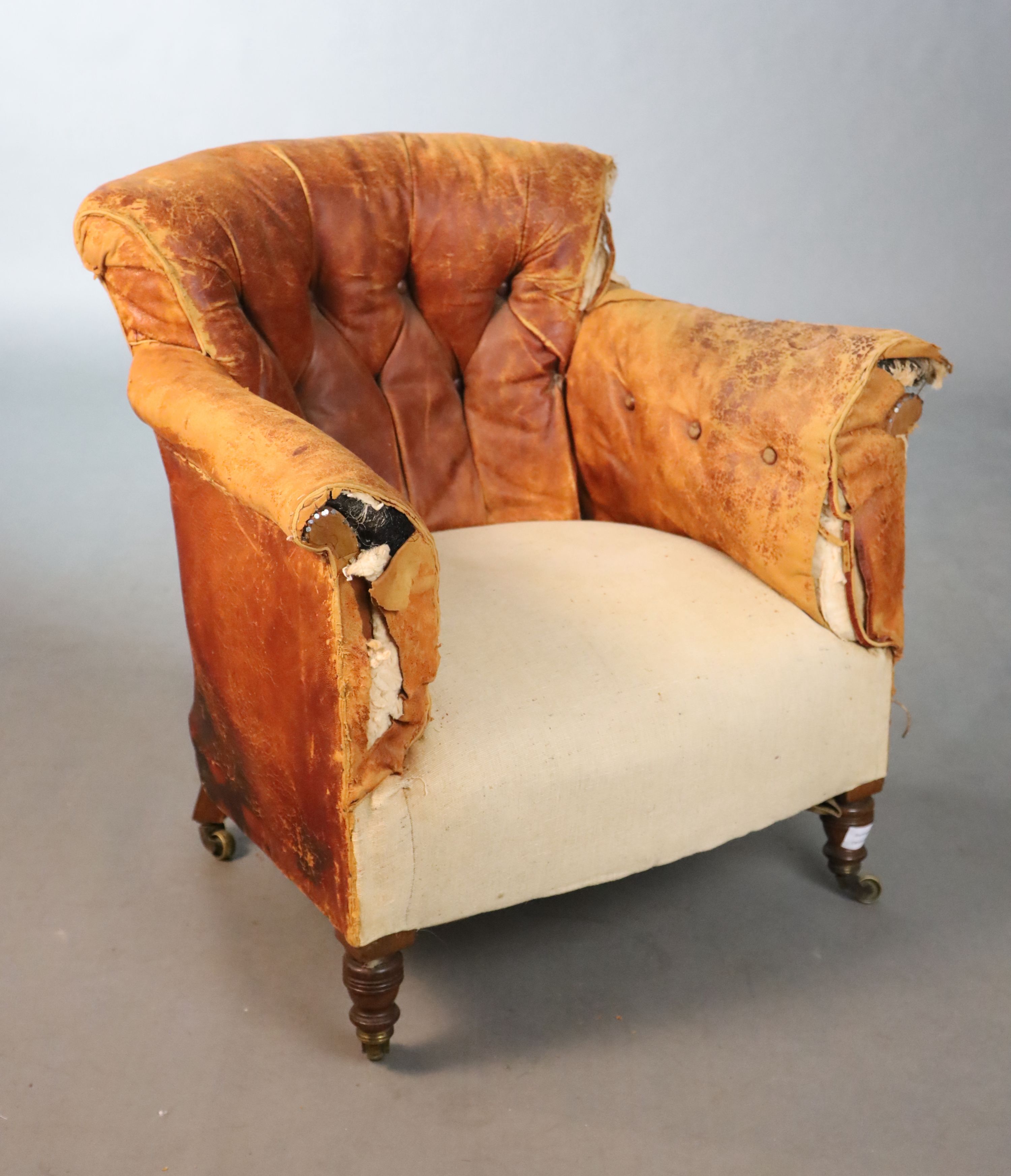 A Victorian walnut tub armchair, W.74cm D.68.5cm H.76.5cm